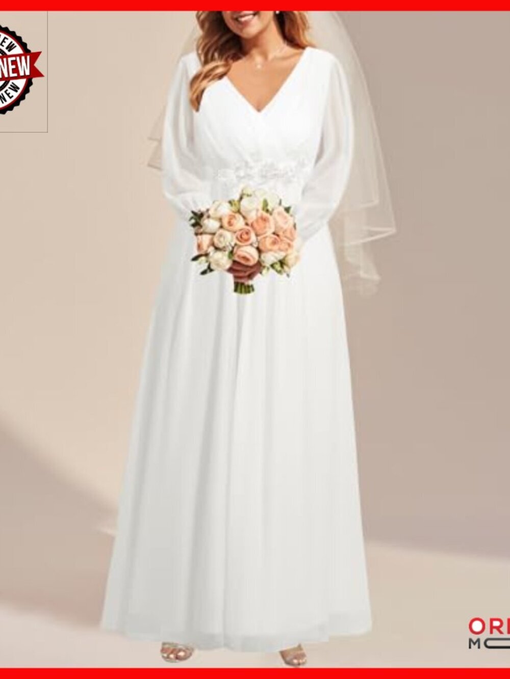 Plus Size Formal Evening Gown Long Sleeve Chiffon Maxi Dress Wedding - Picture 2 of 7